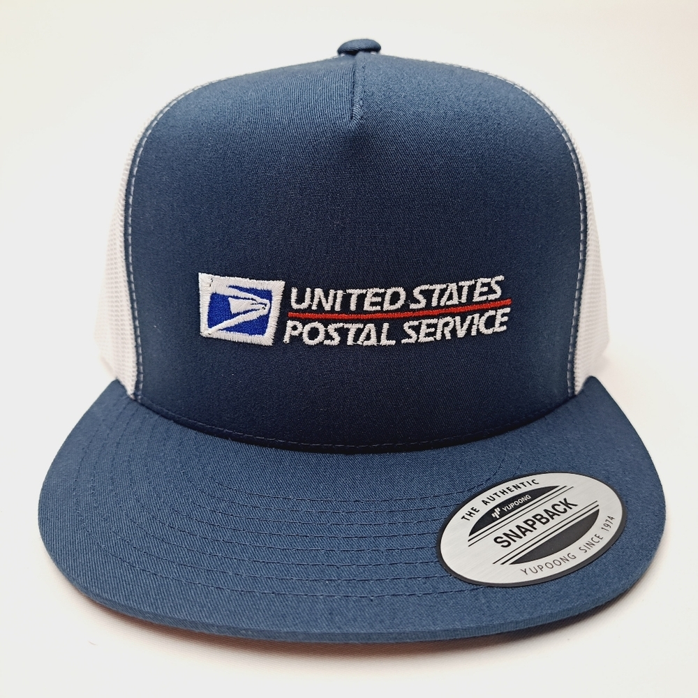 United States Post Office Postal Worker Flat Bill Mesh Snapback Cap Hat Blue